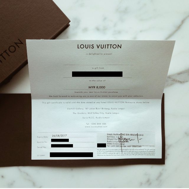Louis Vuitton RM8000 Gift Certificate LV, Luxury, Bags & Wallets on  Carousell