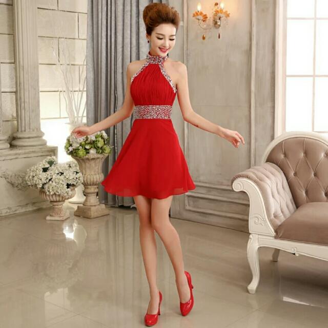 Rom Wedding Evening Short Dress Gown Sister Jie Mei Halter Plus