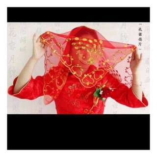 BN Wedding Bridal Red Mesh Veil