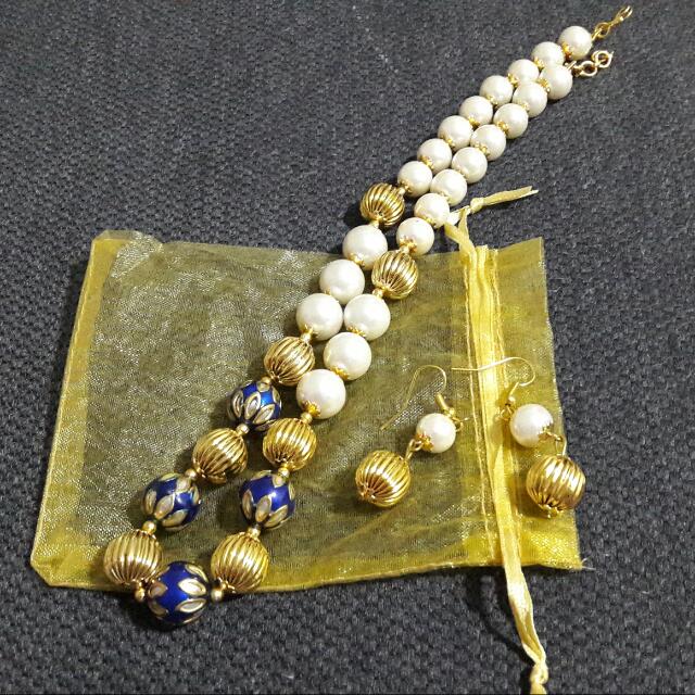 Sale Diwali Clearance Earrings N Necklace Set Elegant Jewellery Pearl Diwali Gift Indian Women S Fashion Jewellery On Carousell