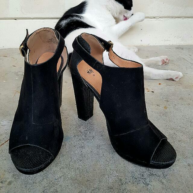 H M Black Peep Toe Ankle Boots 39 Women s Fashion Footwear Boots on Carousell