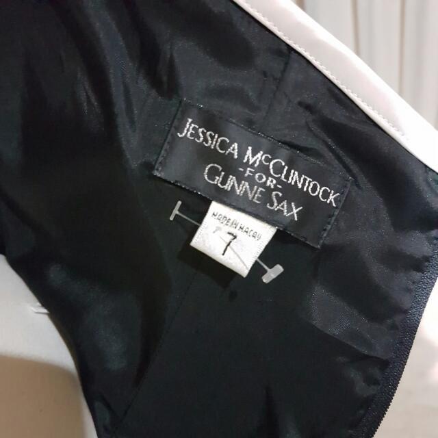 JESSICA MCCLINTOCK BLACK SATIN DRESS WITH CLASSY WHITE RIBBON DETAIL