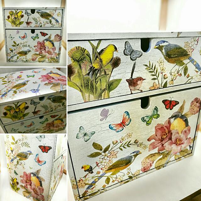 100 Handcrafted Decoupage Art 2 Tier Wooden Drawer Organizer