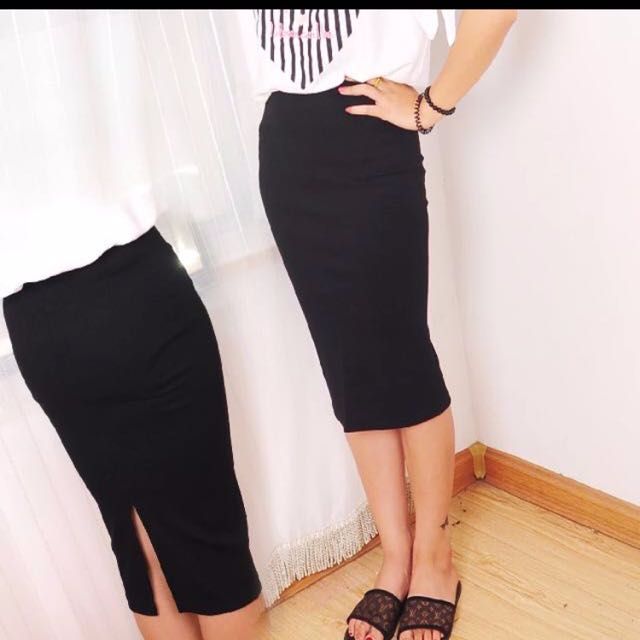 tight black midi skirt