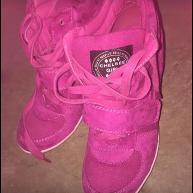 pink wedge sneakers