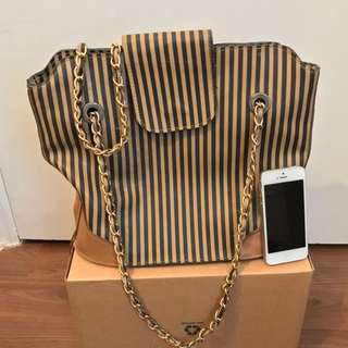 Vintage Stripe Chain Shoulder Bag