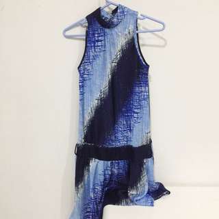 Halter Neck Blue Drop Waist Dress