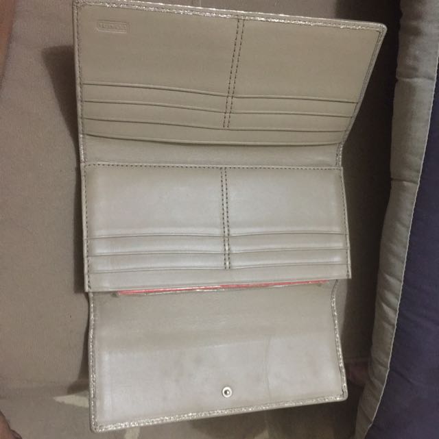 Authentic Coach Trifold Wallet In Glitter Gold