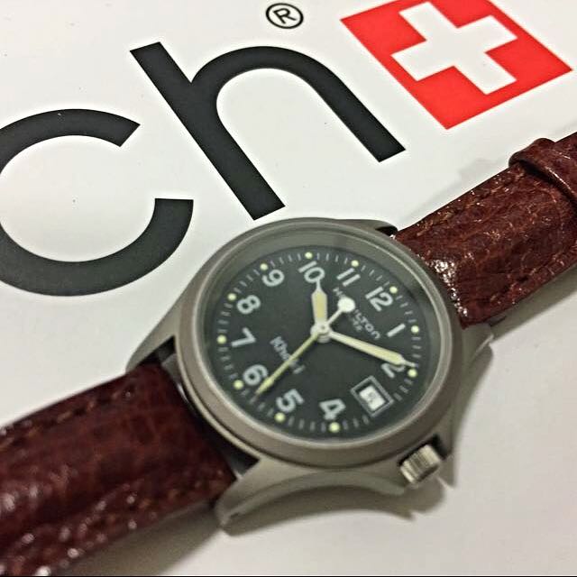 Hamilton Khaki Field Womens Date Brown Leather Band Black Dial Watch