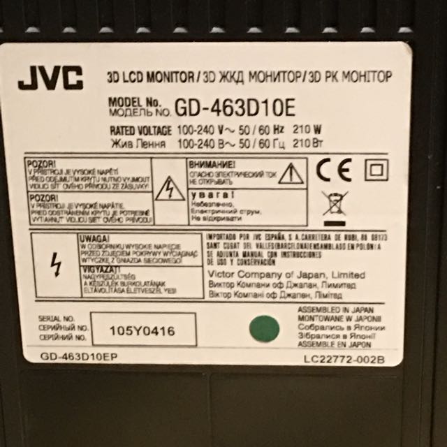 JVC 3D Monitor, 46 Inch, Computers & Tech, Parts & Accessories, Monitor ...