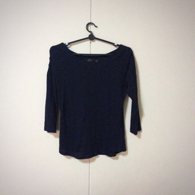 Navy Blue Elbow Length Shirt, Women's Fashion, Tops, Longsleeves on