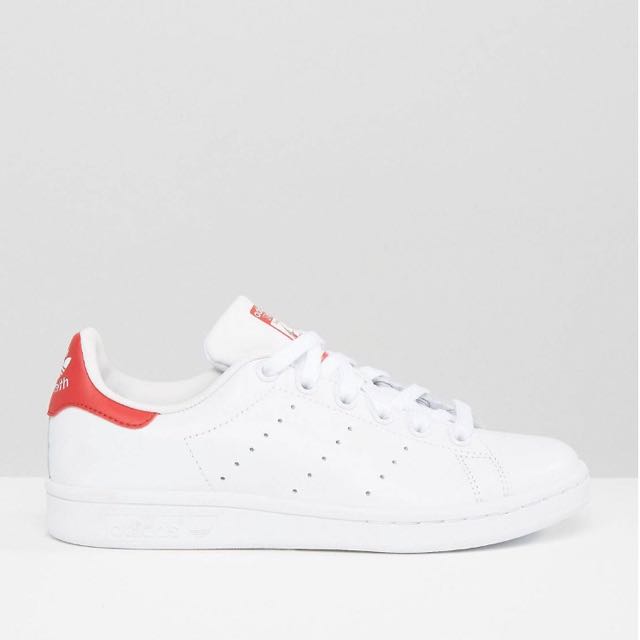 Adidas originals white and red stan smith trainers online