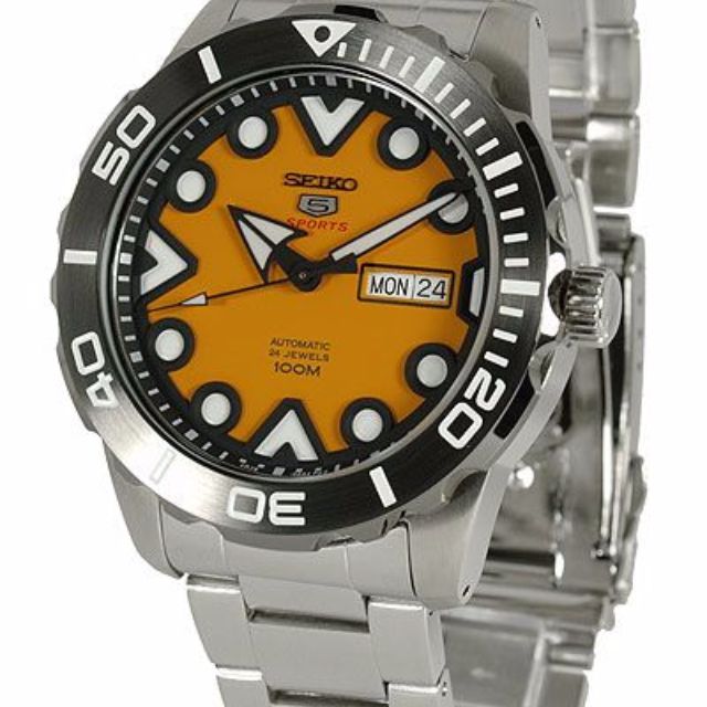 Srpa05k1 Seiko 5 Automatic Sports Orange Face See Thru Back 100m Watch Men S Fashion Watches On Carousell