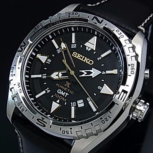 SUN053P1 SEIKO PROSPEX BRAND NEW MEN S LEATHER KINETIC GMT WATCH