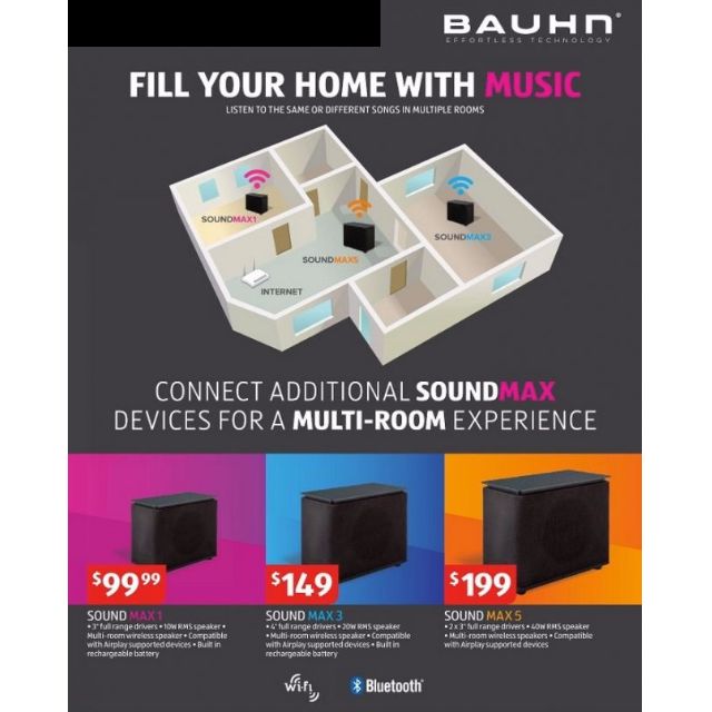 BAUHN SOUNDMAX5 Portable Bluetooth Speaker with built in battery