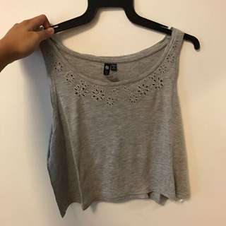 Grey Crop Top With Flower Cut Outs