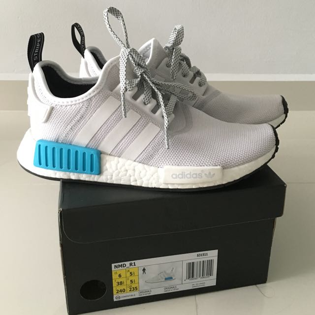 Authentic UK5.5 Adidas NMD R1 Cyan, Sports, Sports Apparel on Carousell