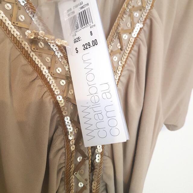 Brand New Charlie Brown Nude Dress With Sequin Neckline Brand New