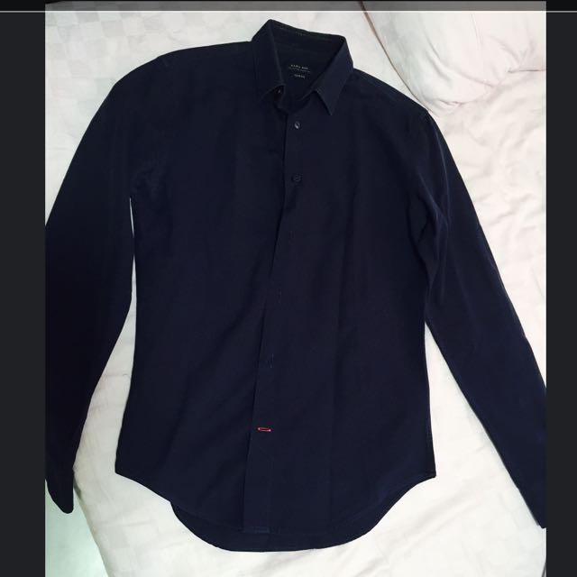 Long Sleeve Shirt Navy Blue Slim Fit 