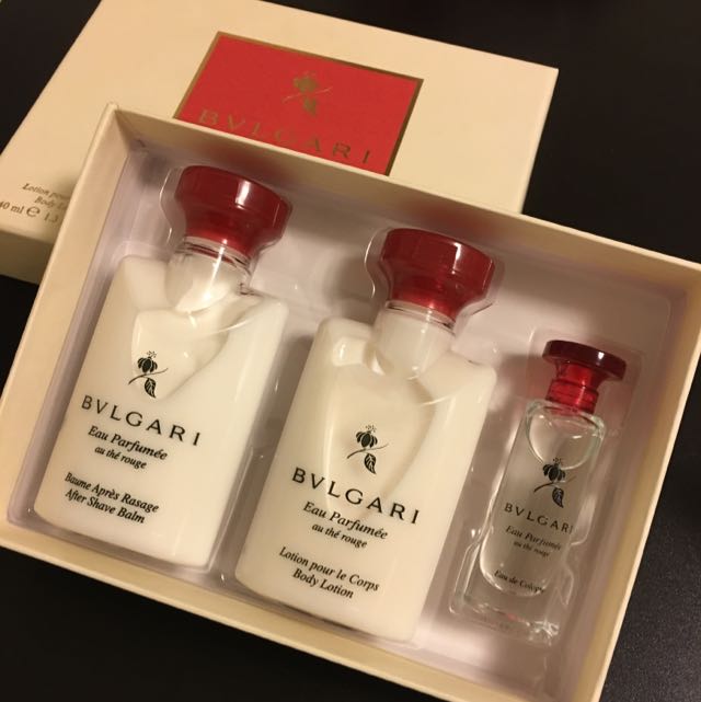 Bvlgari Eau Parfumee Au The Rouge Gift Set for Men 5ml Eau De Cologne 40ml Body Lotion 40ml After Shave Balm