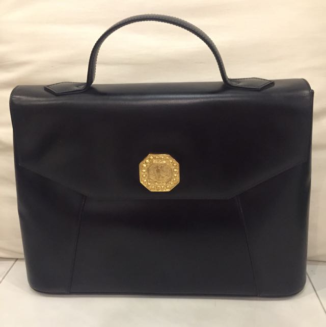 vintage black leather briefcase