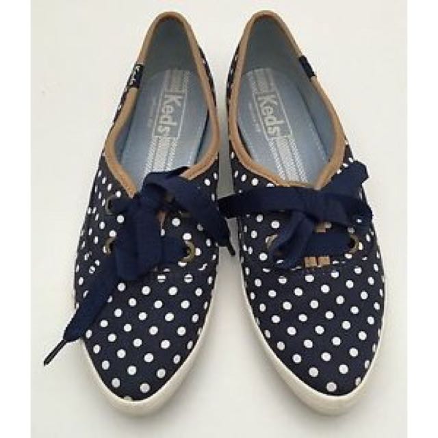 Authentic Keds Pointed Toe Navy Polka 