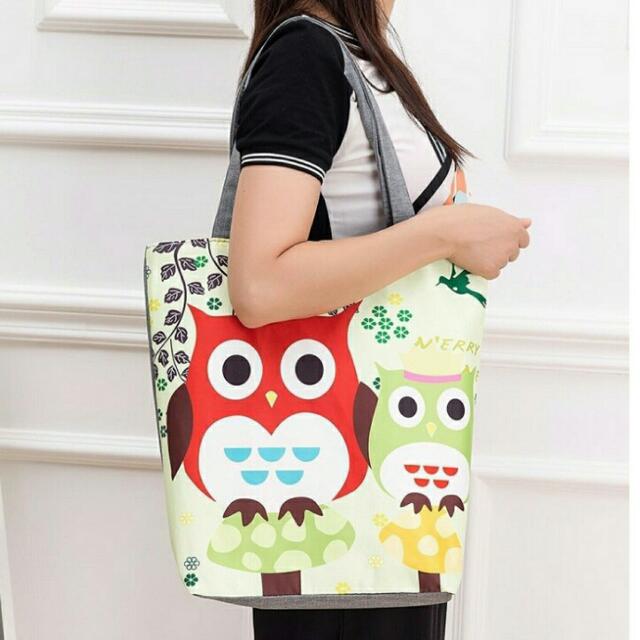 Floral And Owl Printed Canvas Tote Casual Beach Bags Large Capacity Women Daily Use Canvas Handbags