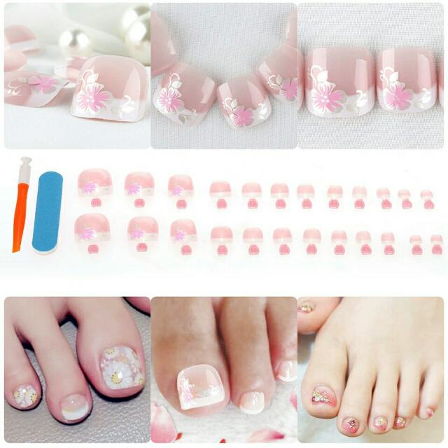 Wallpaper 24pcs Full French False Toe Nails Tips Nail File Suction Cup Set Desktop Wallpaper