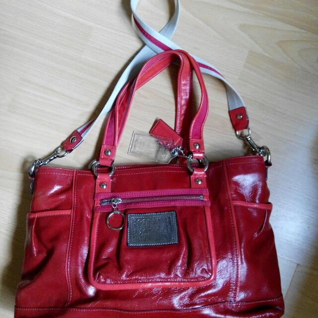 Coach Poppy Red Patent Leather Book Tote