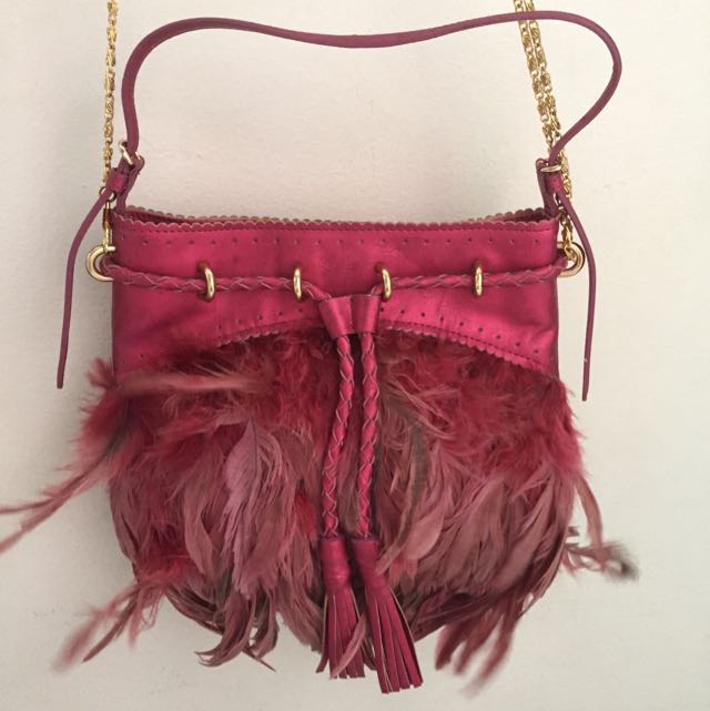 reserved)DKNY Red Feathers Bag, Women's Fashion, Bags u0026 Wallets, Cross-body  Bags on Carousell