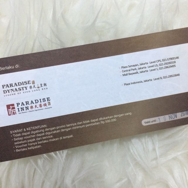 Voucher Paradise Dynasty Paradise Inn Tickets Vouchers Gift