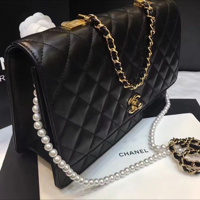 Chanel Lambskin with Fantasy Pearls Large Evening Flap Bag A98572