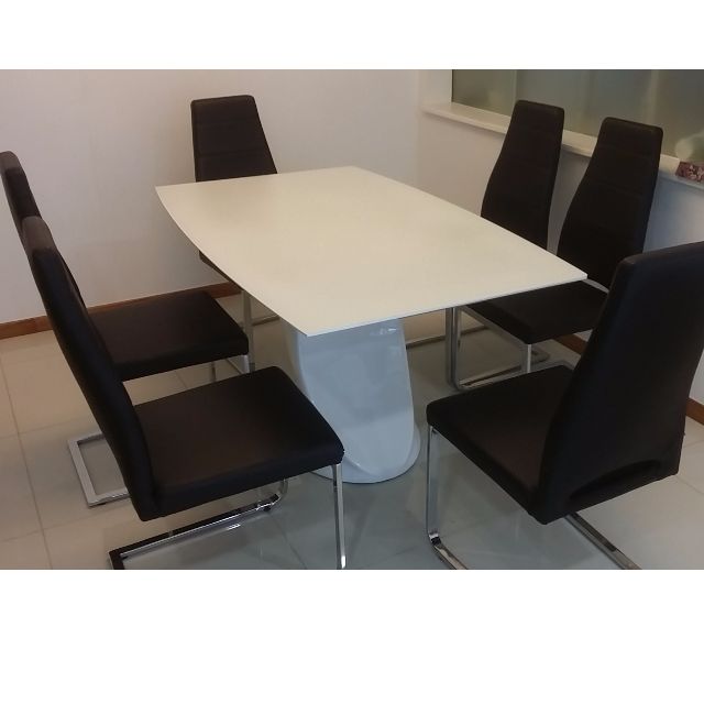 Sales Glass Top Dining Table 6 Leather Chairs Price Reduced Furniture On Carousell