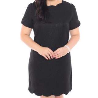 Scallop Hem Jacquard Dress (Black)