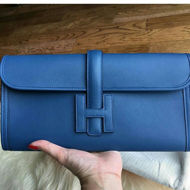 Hermes jige elan 29 clutch blue indigo ( almost black ) swift # T, Luxury,  Bags & Wallets on Carousell