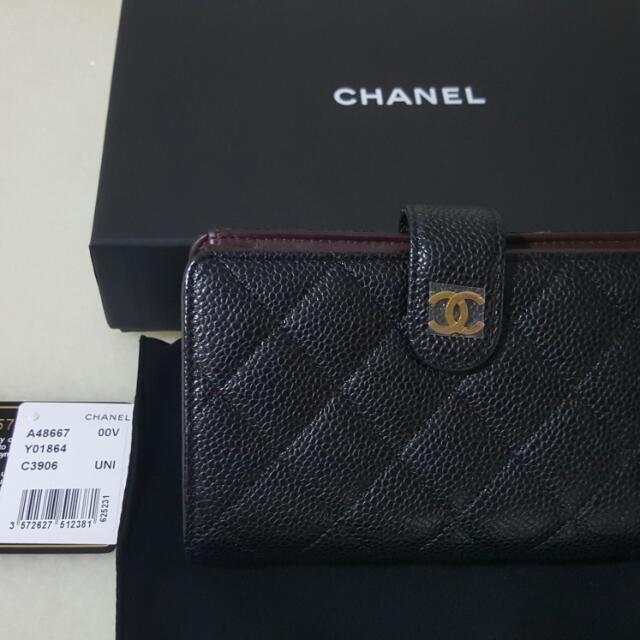 Chanel Fuchsia Quilted Lambskin L-Zip Wallet