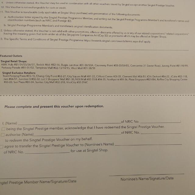 120 SINGTEL Prestige Voucher, Tickets & Vouchers, Vouchers on Carousell