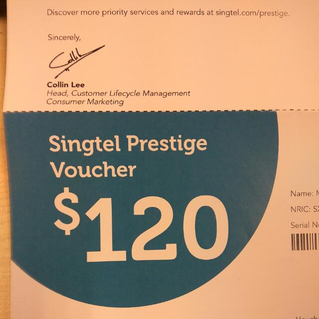120 SINGTEL Prestige Voucher, Tickets & Vouchers, Vouchers on Carousell