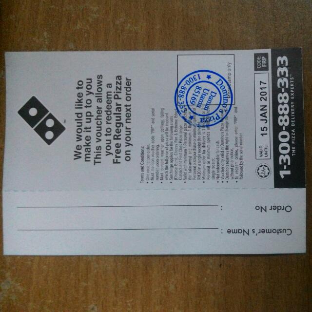Domino Coupons (Late Delivery), Food & Drinks, Packaged ...