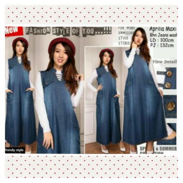 Gamis Maxi Jeans Aprilia Denim Dress Overall Hamil Yukensi Hijab