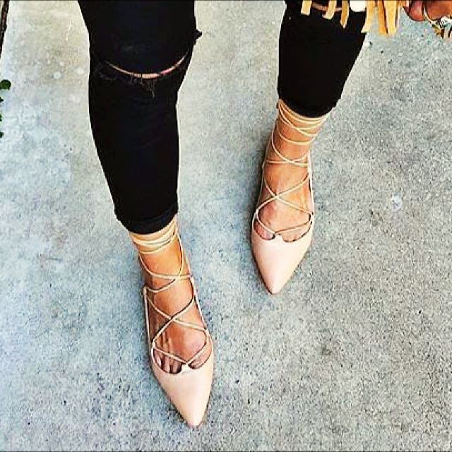Lace Up Flats In Nude Pink suede Brand New Women s Fashion Footwear Flats on Carousell