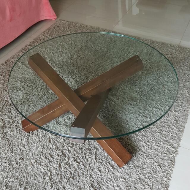 Used Brown Tempered Glass Round Coffee Table Furniture Tables Photo