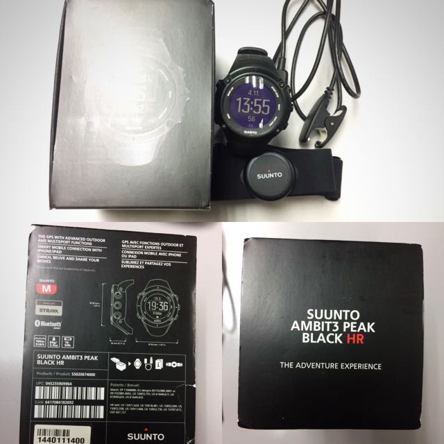 Suunto Ambit3 Peak Black HR GPS Watch Heart Rate Monitor