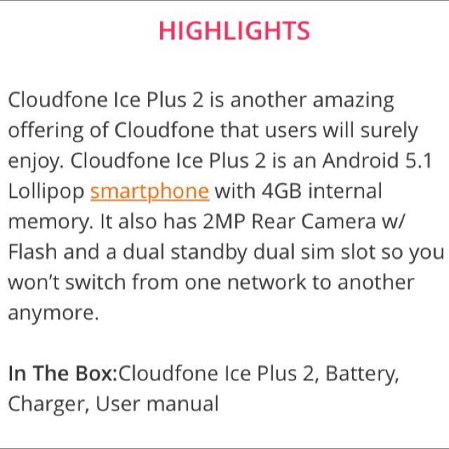 Cloudfone Ice Plus 2 (Black), Mobile Phones & Gadgets, Mobile Phones