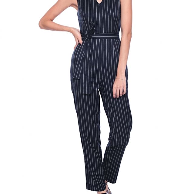 Pinstripe jumpsuit womens clearance