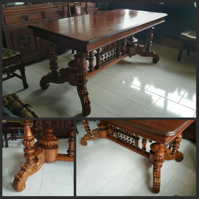 Dining Table (Category: Other Home Decor) located in Singapore. Submitted by izchan (Listing ID 74733206, Image 2). Description: This old piece has beautiful details. Refer to images. Table top is made of single piece of timber. Size it 6ftx3ft..