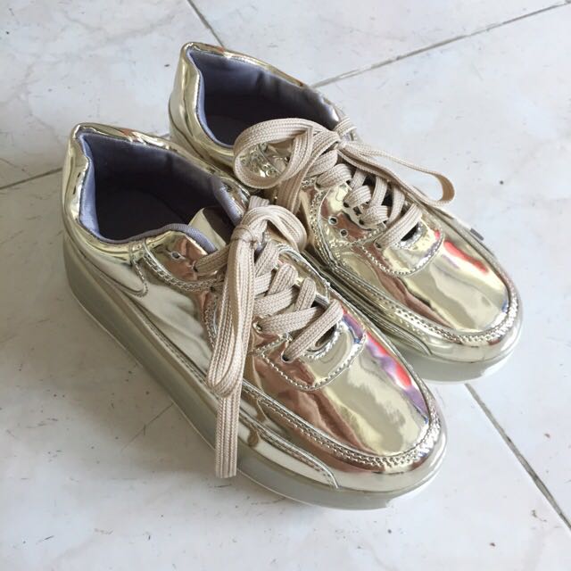 Metallic Gold Platform Sneakers, Women's Fashion, Footwear, Sneakers on