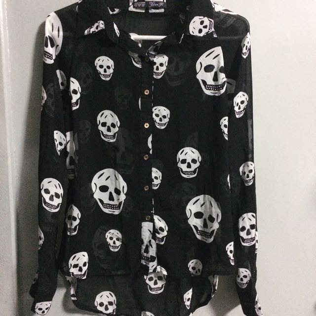 Sheer Skull Buttondown Shirt, Women's 