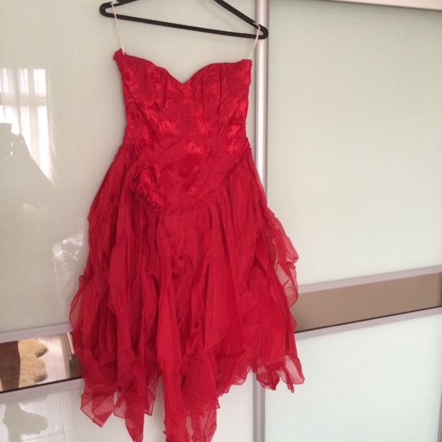 Vintage Red Silk Organza Cocktail Dress With Flowy Petal Designs