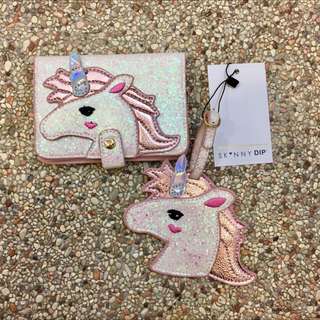 🔥item! [SKINNYDIP LONDON] Authentic Glitter Unicorn Passport Holder & Luggage Tag Set